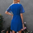 thumbnail image 3 of Vestido cruzado con nudo en la cintura, vestido informal de verano con manga corta y cuello en V para uso diario, vacaciones, playa, azul XL, 3 of 5