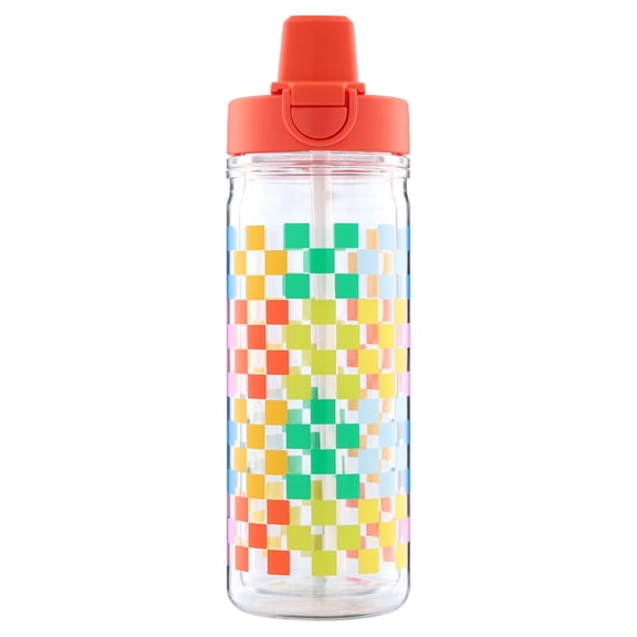 Mainstays Kids 14 oz Multicolor Checkered Tritan Double-Wall Insulated Water Bottle