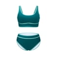 thumbnail image 4 of Women's High Waisted Bikini Sets Sporty Two Piece Swimsuits Color Block Cheeky High Cut Bathing Suits Green 2XL, 4 of 6
