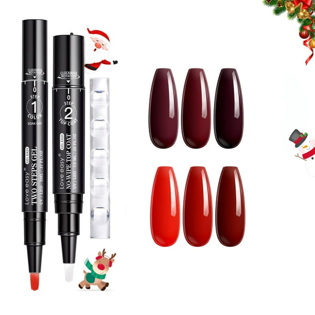 Lápiz de esmalte de uñas de gel Love easy necesita lámpara LED/UV | Larga duración, no se despega fácilmente | Juego de 6 piezas Serie Roja