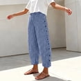 thumbnail image 4 of JOANKDMI Cropped Pants for Women Striped Casual Summer Capris High Elastic Waist Loose Fit Wide Leg Flowy Trousers with Side Buttons Pockets Vacation Essential, 4 of 5