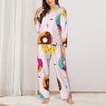 thumbnail image 2 of Fuzoiu Donut Print Women's Long-Sleeved Pajama,Lounge Button Down Nightwear,Womens Notch Collar Pajama Set-Small, 2 of 7