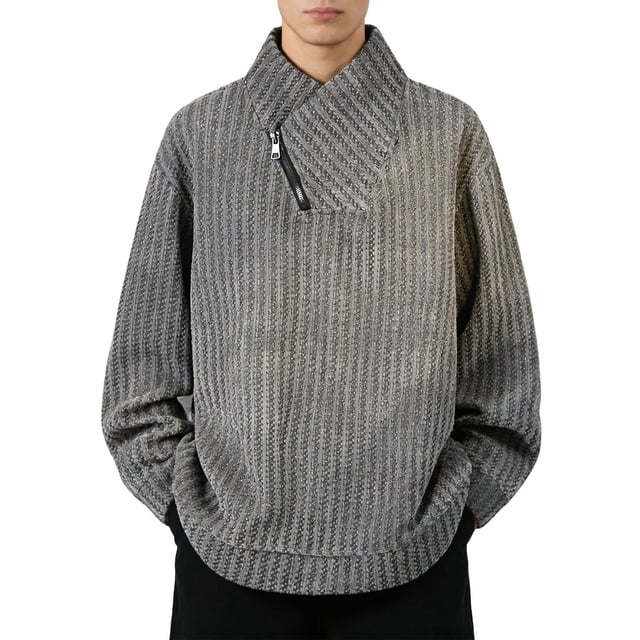 Chandail en Molleton Décontracté à Fermeture Éclair pour Hommes - Coupe Décontractée, Manches Longues, Col Rond, Couleur Unie, Mode Urbaine avec Confort Doux et Style Athlétique