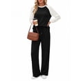 thumbnail image 2 of MOSHU Two Piece Sets for Women Casual Fall Travel Vacation Outfits Color Block Long Sleeve Tops and Drawstring Wide Leg Pants with Pokets Lounge Sets, 2 of 10