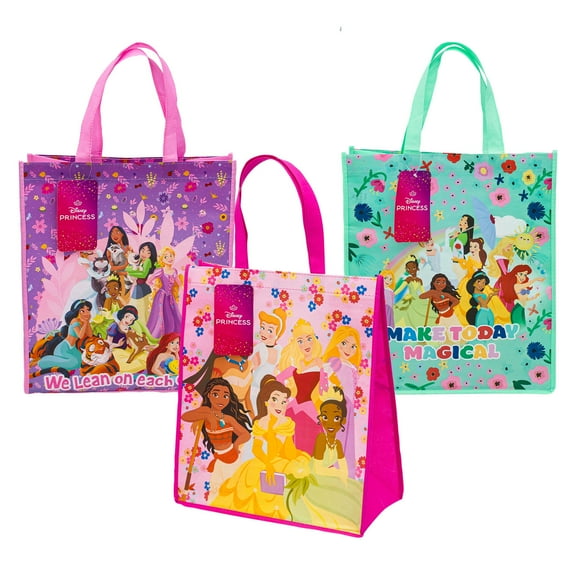 Large Disney Princess Reusable Tote Bags, 16 in, 3 Assorted Colors