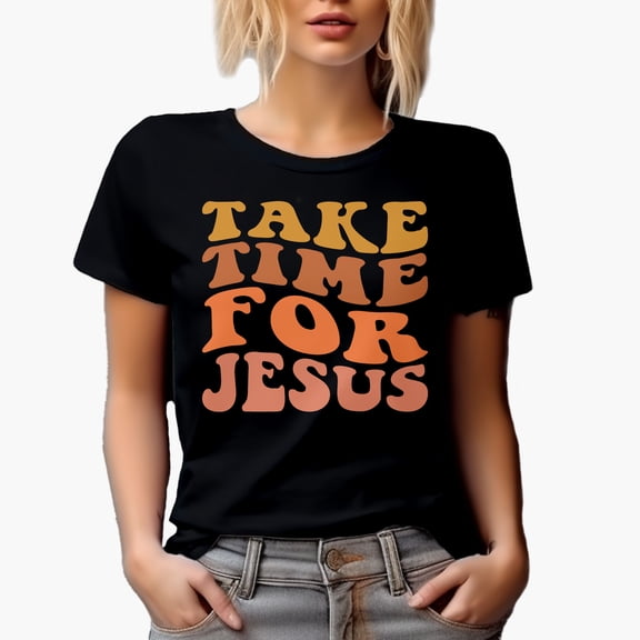 Take Time for Jesus, Spending Time with the Lord Quote, Groovy Retro Wavy Text Merch Gift, Black T-Shirt, Small