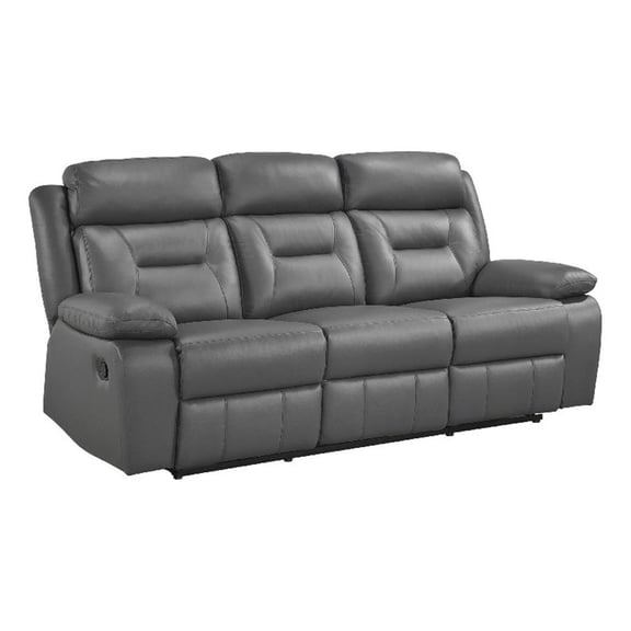 Conia Manual Double Recliner Sofa-Dark Gray Top Grain Leather 87 Inch