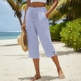thumbnail image 5 of Delayuji Womens Capri Pant High Waisted Drawstring Elastic Comfy Straight Leg Short Pants Cropped Pant With Pockets, 5 of 8