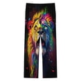 thumbnail image 4 of Colorful Lion Roar Art Womens Pyjamas Set Button Up Pyjamas Womens with Long Sleeve Top And Wide Leg Pants V-neck Loungewear Sets, 4 of 9