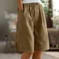 thumbnail image 3 of Linen Shorts for Women Wide Leg Knee Length Summer Casual Long Shorts Loose High Waisted Short with Pockets, 3 of 6