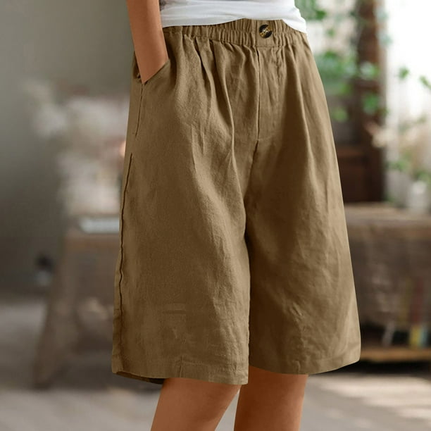 mfyjkho Pantalones Cortos De Gimnasio Para Mujer, Pantalones Cortos De Lino Para Mujer, Informales, Con Bolsillos Y Cintura Elástica, De Verano Pantalones Cortos Para Mujer Xl