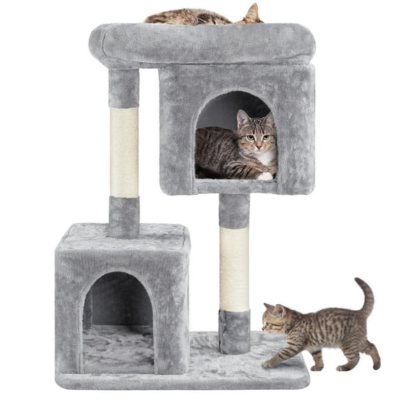 Alden Design 33.5"H Multilevel Small Space Cat Tree with Condos, Light Gray
