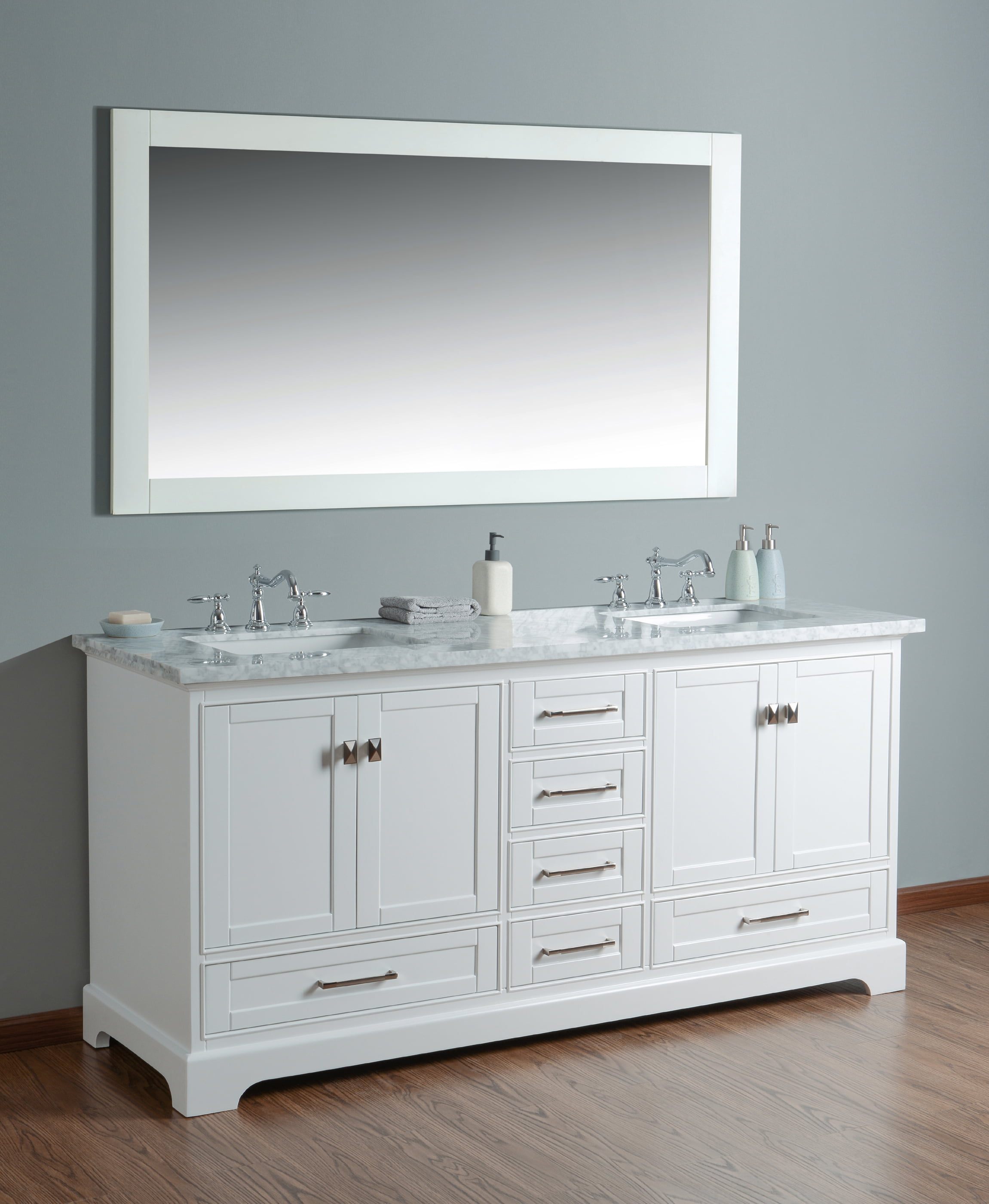 Newport White 72 Inch Double Sink Bathroom Vanity With Mirror