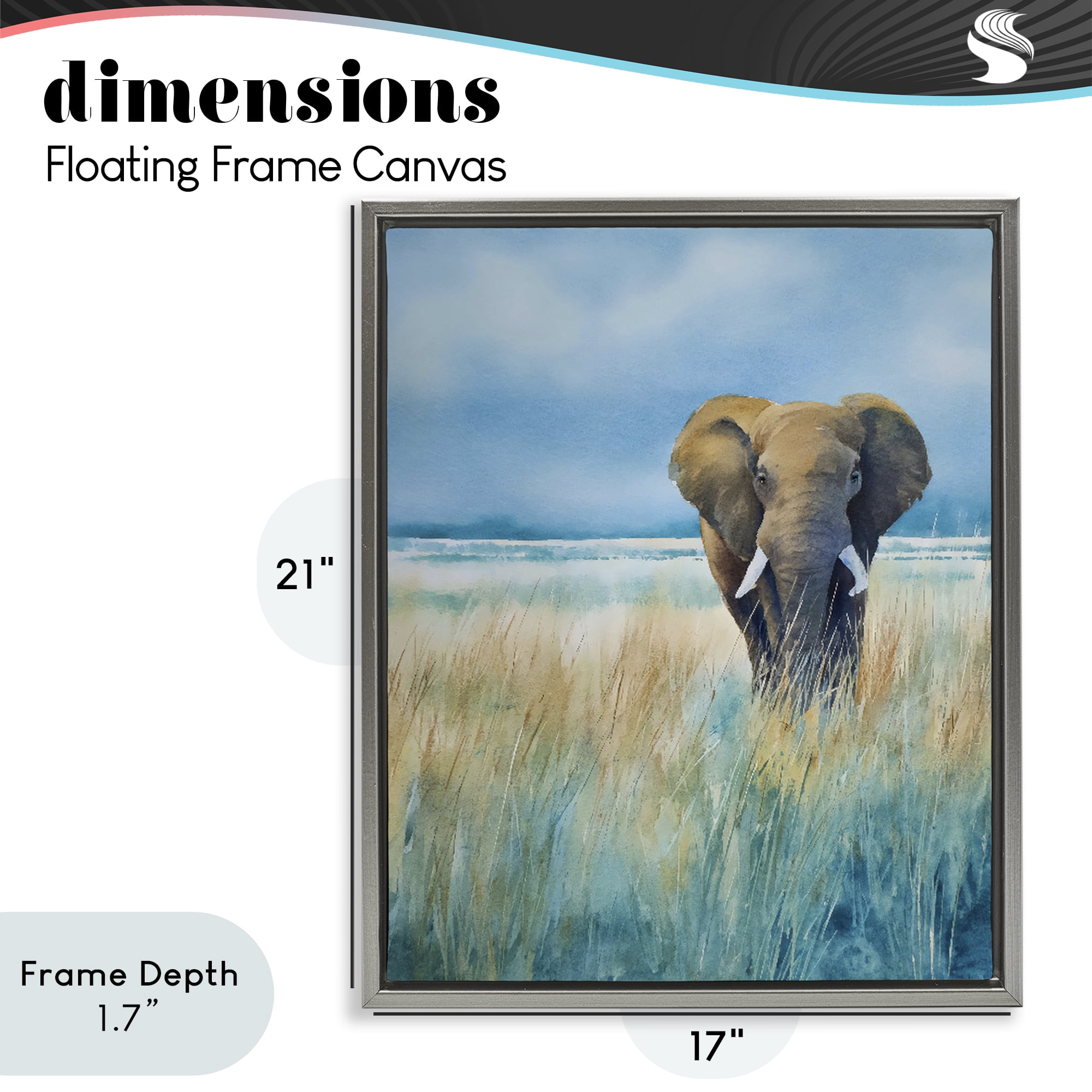 Stupell Industries Blue Grass Elephant Gray Framed Floater Canvas Wall Art, design by Franklyn Gregory
