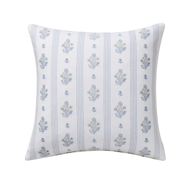 Cojín Decorativo de 45X45 Cm con Relleno – Diseño Floral a Rayas, Estampado de Hojas y Flores Inspirado En La Naturaleza para La Decoración de La Sala de Estar, El Dormitorio o El Sofá.