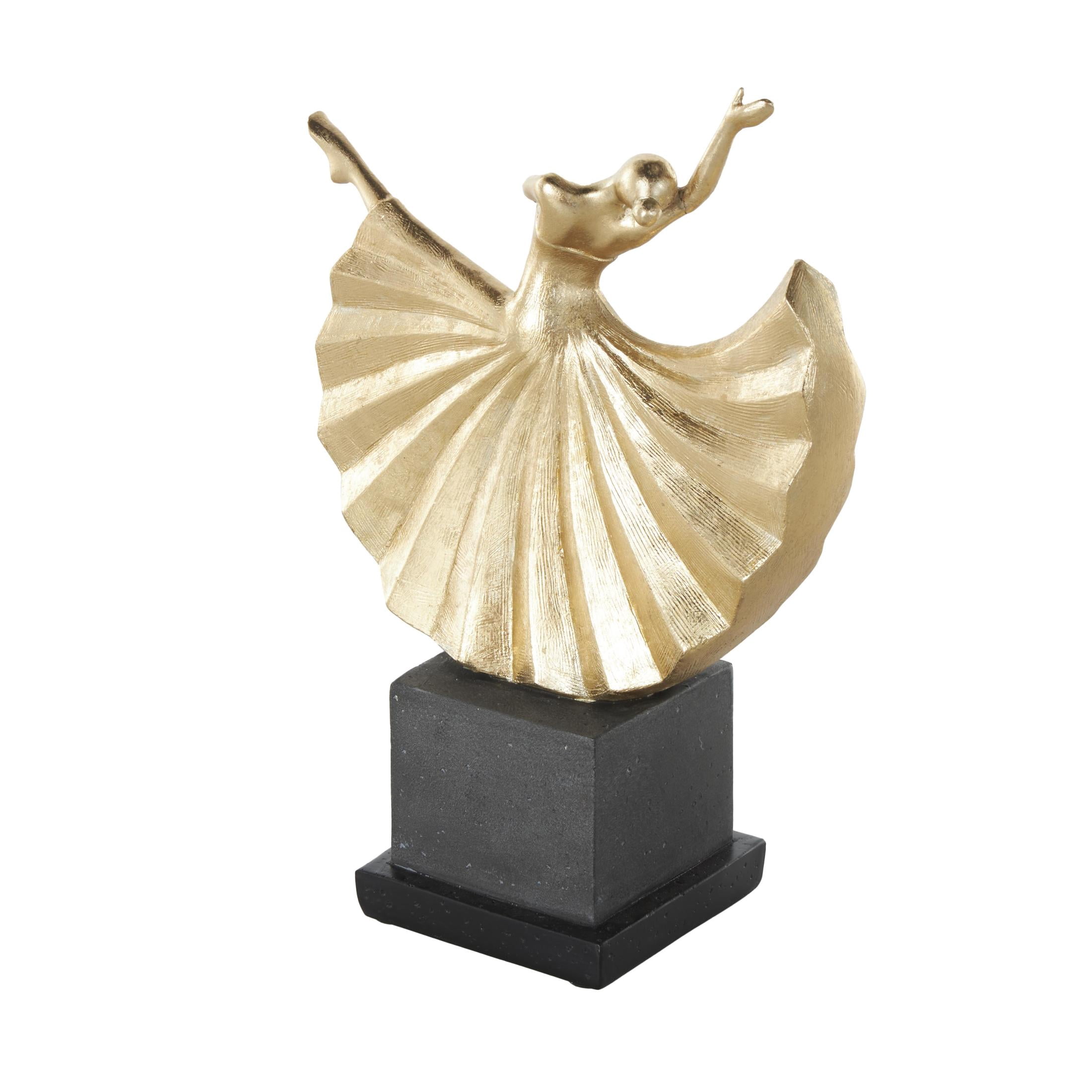 9" x 12" Gold Polystone Dancer Sculpture with Black Square Base, by DecMode