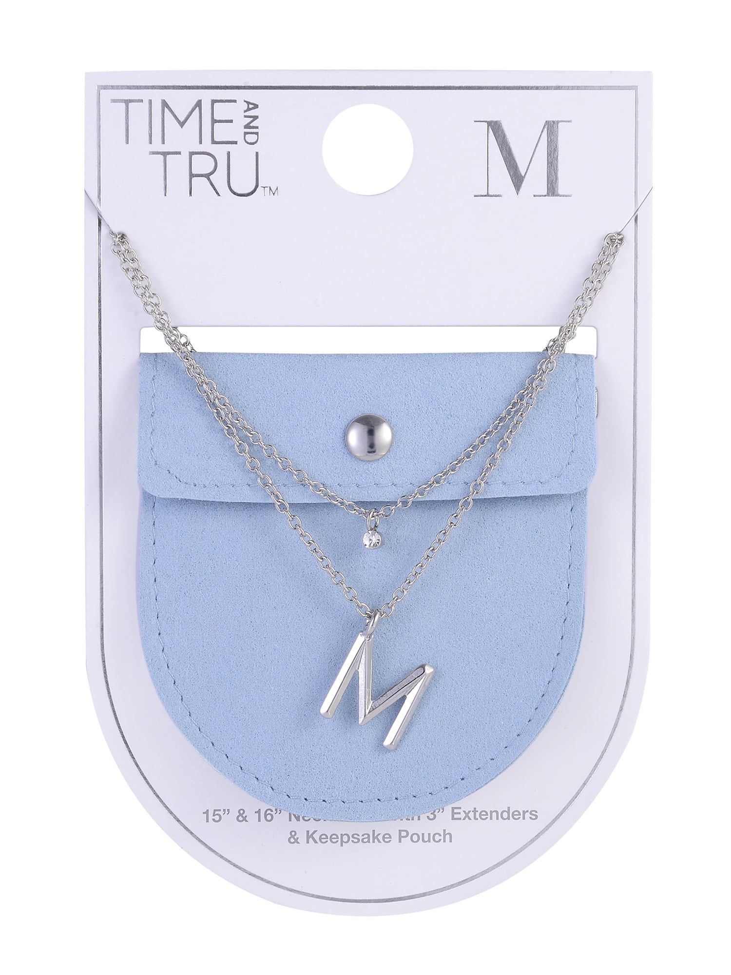 Time and Tru Silvertone Rolo Chain 2 Row Initial "M" Pendant Necklace