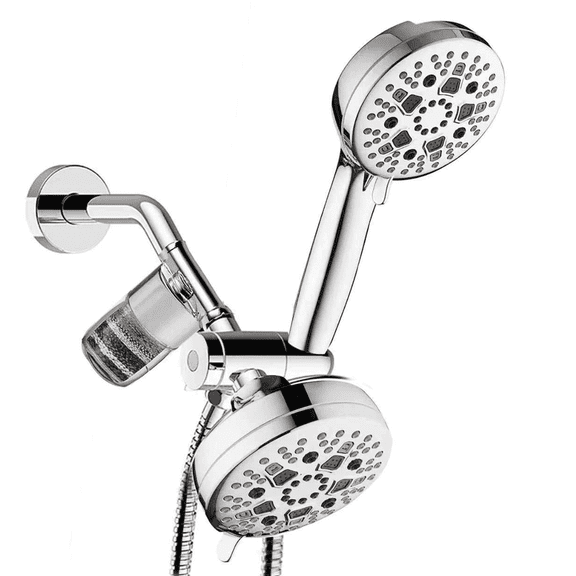 SERABETTO Handheld showerhead with Filter,Dual 5-inch showerheads Pulsating Rain Shower Head, 7 2Mode Hand Held Shower with Hose 60in