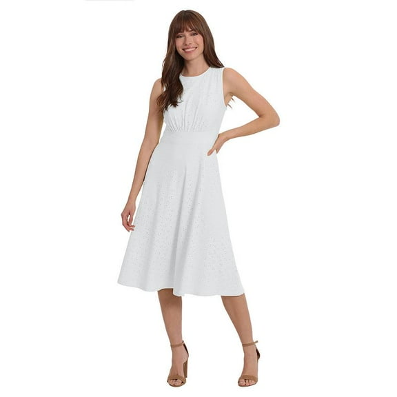 London Times Women's Inset Waist Midi Dress-Ivory