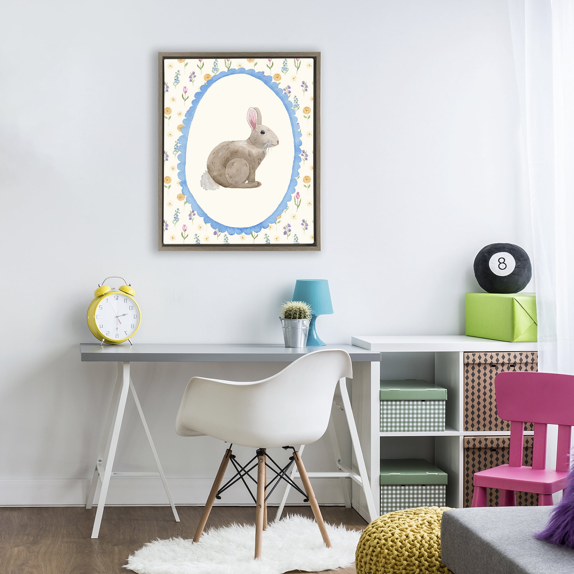 Stupell Industries Delicate Spring Bunny Florals Brown Framed Floater Canvas Wall Art, design by Nina Jacobs