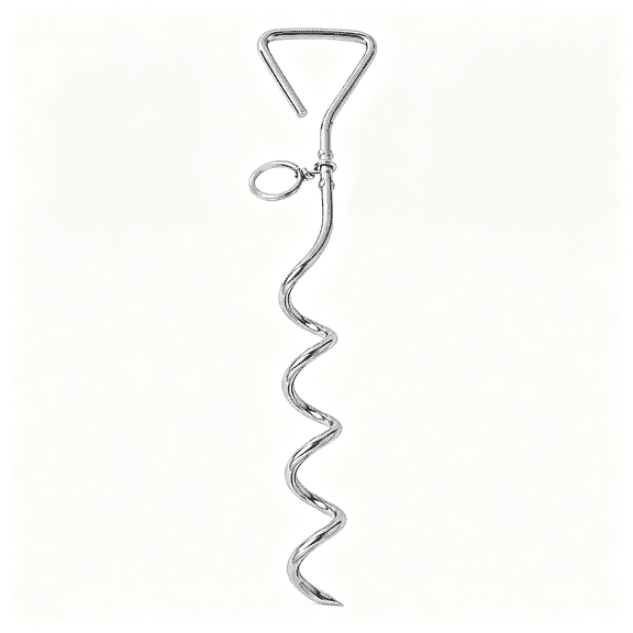 ZHZFKQ Dog Tie-Out Stake,Durable Silver Spiral Anchorstake,Secure Outdoor Tethering for All Cable Leash Chain,Camping Yard,Rust-Resistant,Easy Installation,Medium,16"