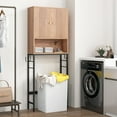 thumbnail image 2 of Giantex Over The Toilet Storage Cabinet, Freestanding Above Toilet Rack w/Adjustable Shelf & Bottom Bar, Natural, 2 of 9
