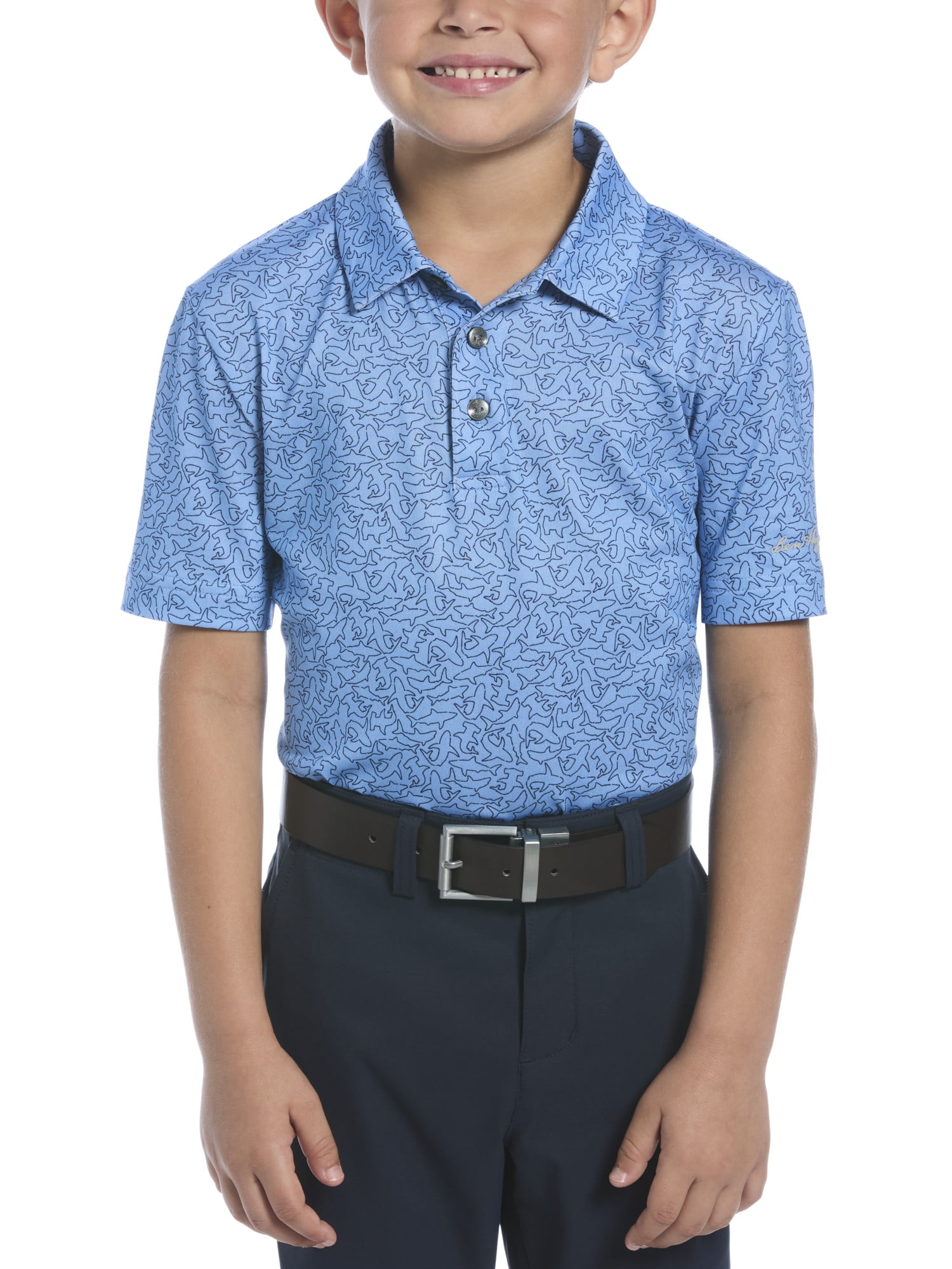 Ben Hogan Performance Boys Shark Print Short Sleeve Golf Polo Shirt, Sizes 4-18