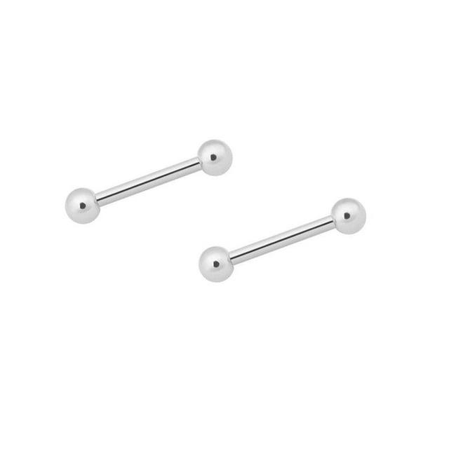 Paire d'Anneaux de Mamelon 14K Or Blanc Massif Piercing Barres 14g