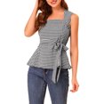 thumbnail image 5 of INSPIRE CHIC Women's Sleeveless Square Neck Self Tie Waist Peplum Textured Gingham Plaid Top Black XS, 5 of 6