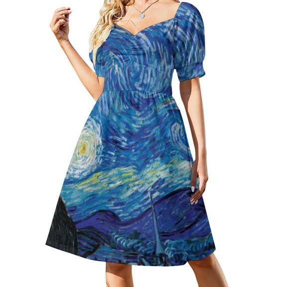 Colorful Night Sky Dress Sexy V Neck Milky Way Galaxy Elegant Dresses Women Stylish Print Oversized Casual Dress Birthday Gift