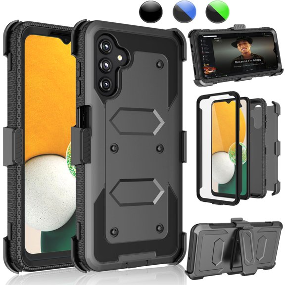 Cell Phone Case For Samsung Galaxy A13 5G, Heavy Duty Phone Case [Built-in Screen Protector] Rugged Swivel Holster Belt Clip Kickstand Hard Cover-Black