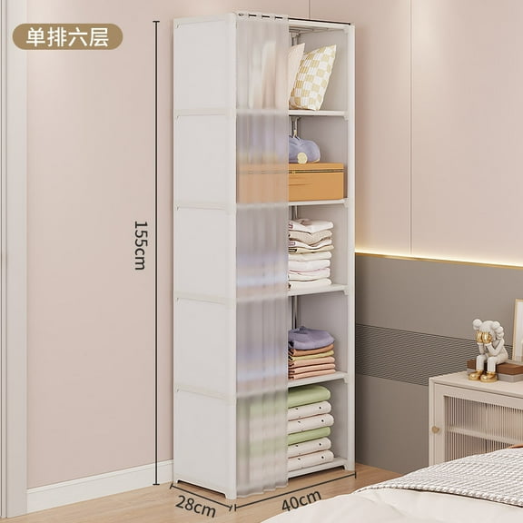 QIDITONG Simple Freestanding Wardrobe Closet For Indoors Multi-Layer Storage Cabinet With Shelves White Small Closet Organizer For Clothes And Books