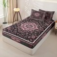 thumbnail image 2 of Homewish Vintage Boho Print Zipper Twin Comforter Sets with Fitted Sheet and 2 Pillowcases,Retro Flowers Zipper Bedding Set,Gray Pink,Black Reversible,4pcs, 2 of 8