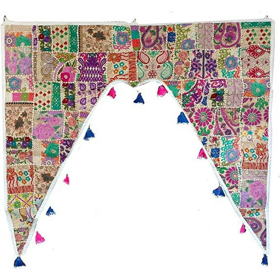 Rastogi Handicrafts Patchwork Embroidered Window Valence Door Hanging Bandhanwar Toran Home Decorative (White)