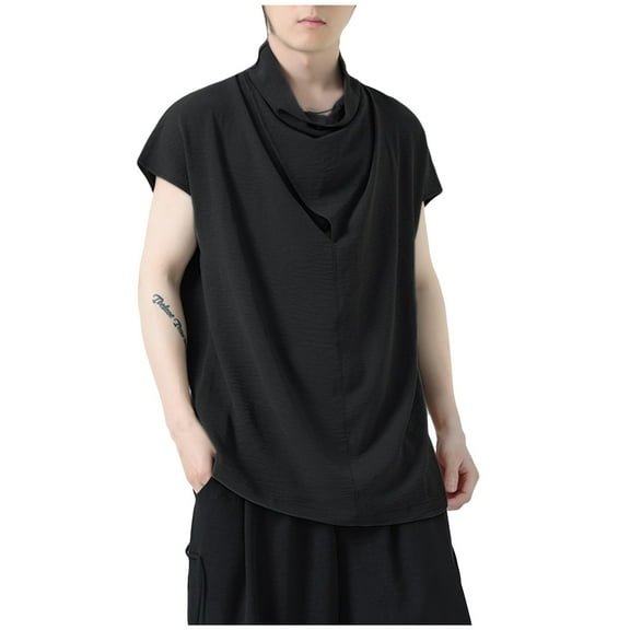 Molidfa Solid Tank Tops Men Black 4xl Casual Sleeveless Shirts Ice Silk Cowl Neck Tank Tops for Men