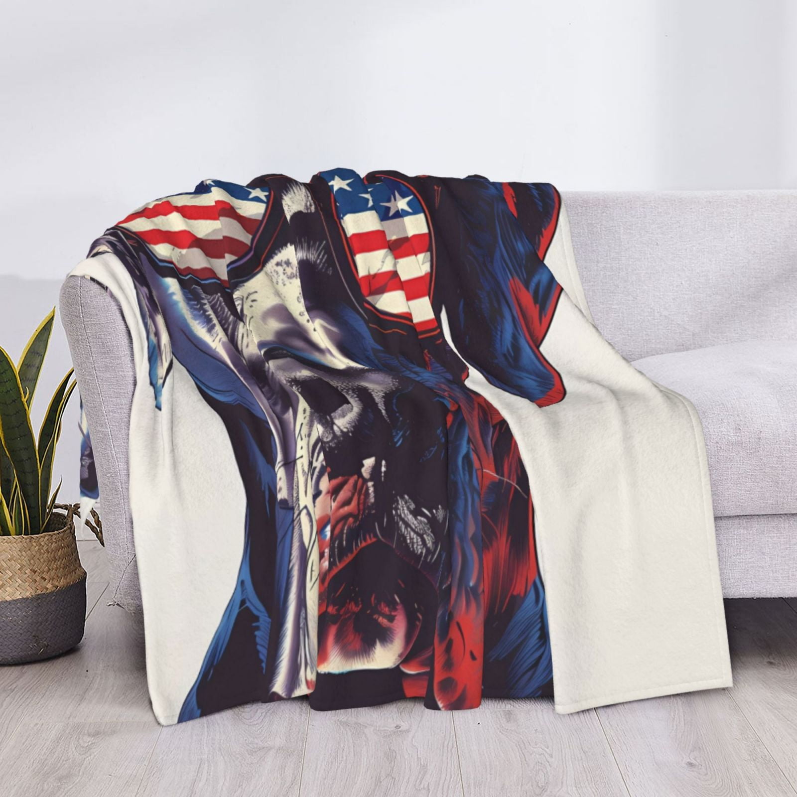 Throw Blanket for Couch - Patriotic Dog American Flag Soft Comfy Lightweight Cozy Warm Throw Blanket, Fuzzy Plush Flannel Blanket & Throws for Sofa and Bed All Season