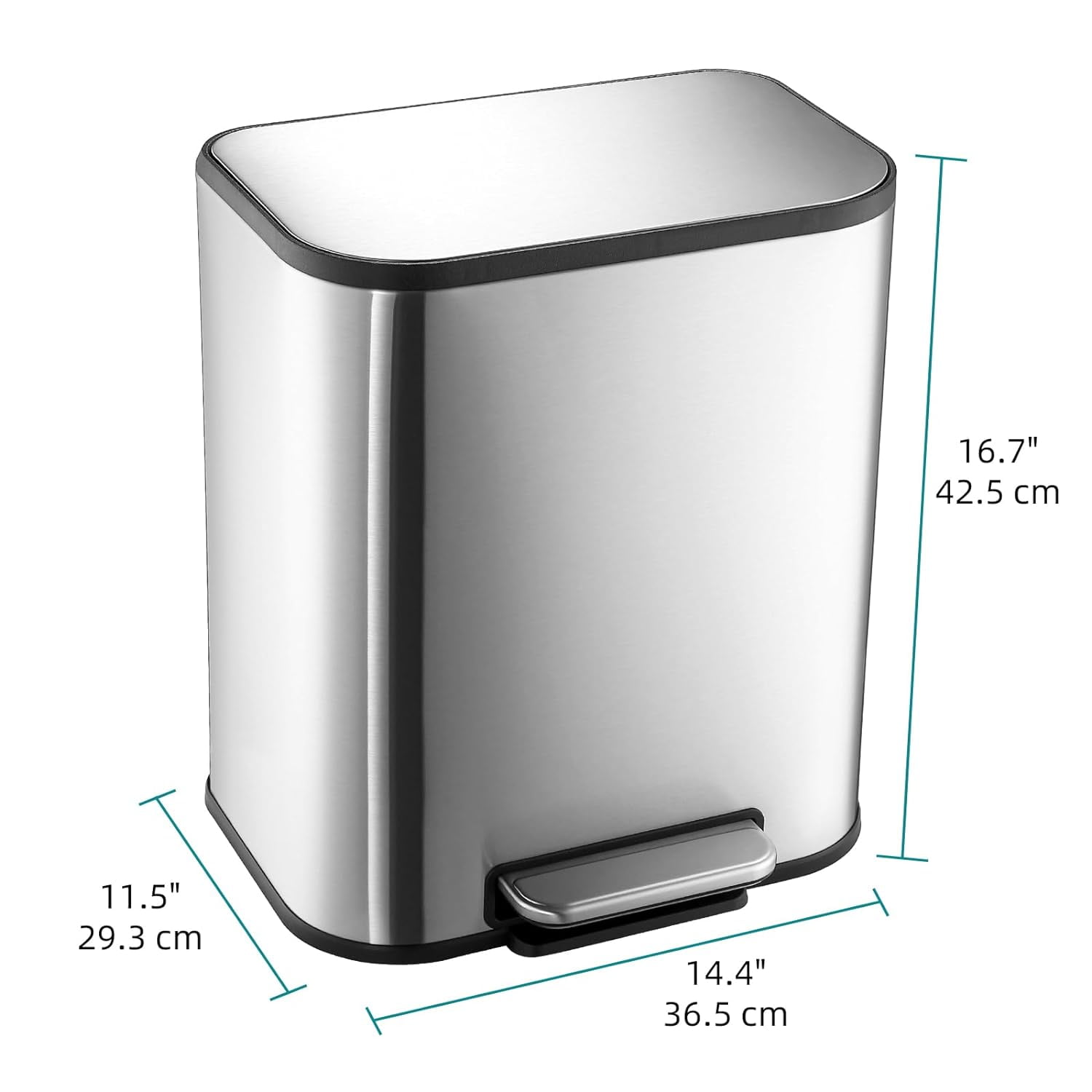 BENESKY 5.3 Gallon/20L Trash Can, Stainless Steel Garbage Can, Small Rectangular Trash Can with Soft Close Lid Foot Pedal & Inner Bucket for Kitchen Home Office Bedroom Living Room