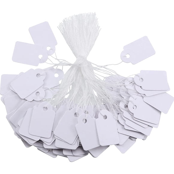 500 Pcs Small Price Tags with String Attached 0.6 x 0.95 in White Blank Marking Tag Writable Merchandise Strung Hang Label Pricing Marking Gift Display Tag for Jewelry Clothing Yard Sale Garage
