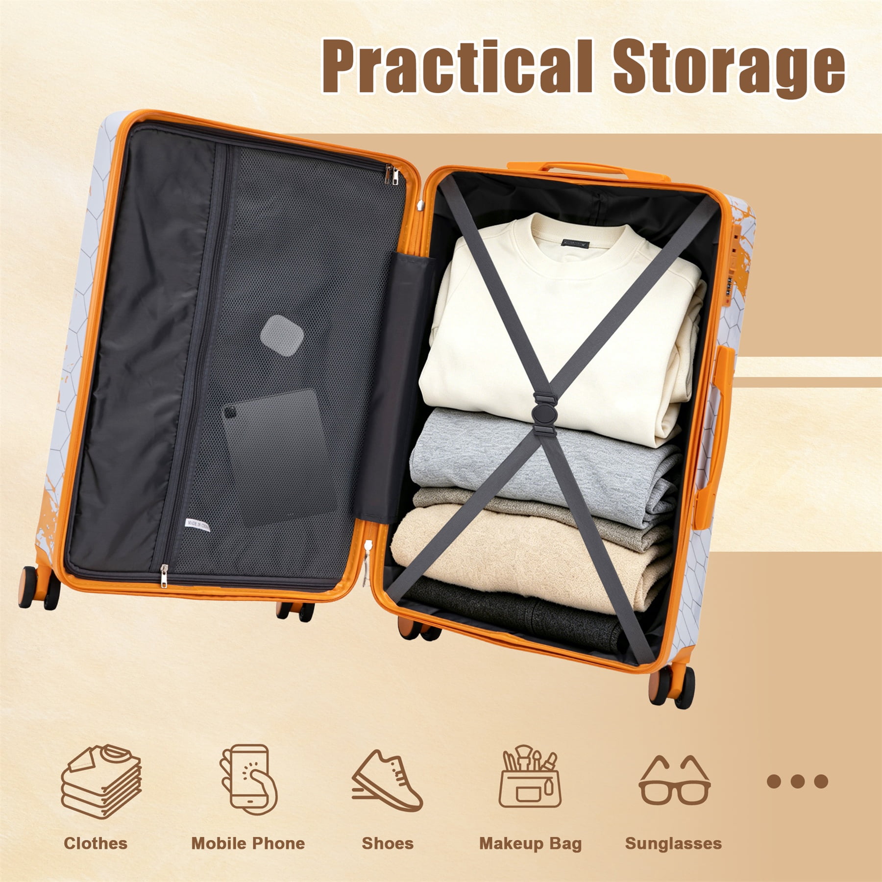 Alvantor 28" Luggage Hardside Suitcase With Spinner Wheels,Lightweight Luggage with TSA Lock Orange
