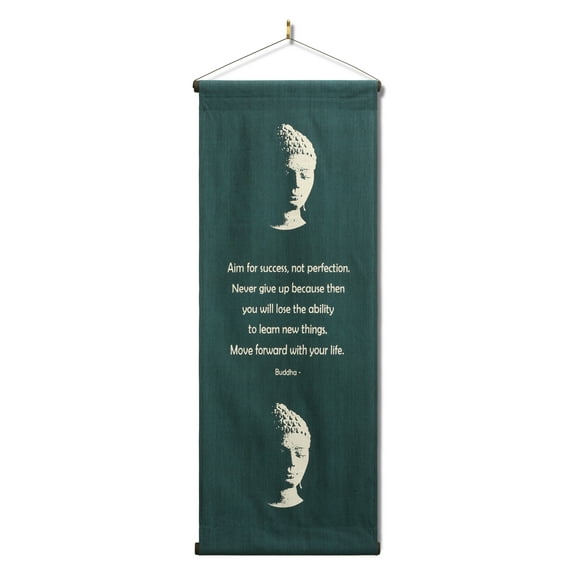 Inspirational Wall Decor "Buddha - Aim For Success" Banner, Inspiring Quote Hanging Scroll, Affirmation Motivational Uplifting , Thought Tapestry Color: Blue