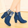 thumbnail image 4 of hopeusnice Women's Rhinestone Ankle Boots Zipper Suede Block Heel Booties Comfortable Dressy Winter Warm Shoes Blue 35, 4 of 8