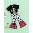 thumbnail image 3 of Franhais Baby Kid Girls Pants Set, Short Sleeve Cow Print T-shirt with Patchwork Flare Pants, 3 of 9