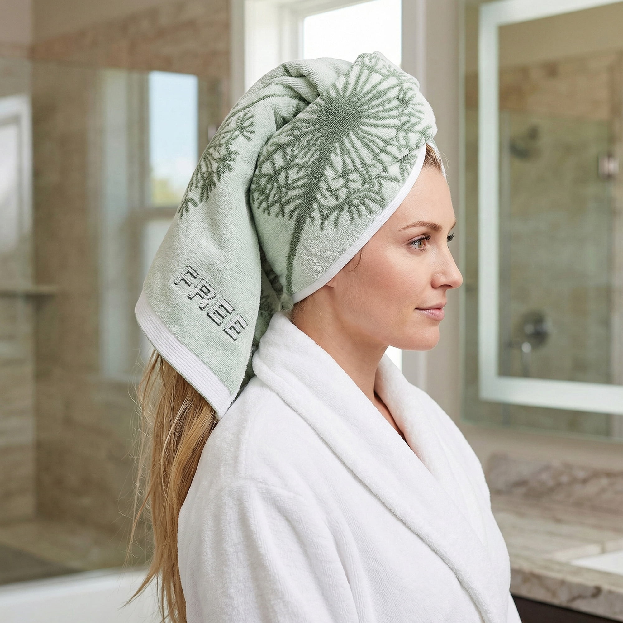 Unique Bargains Pure Cotton Absorbent Hand Towels with Dandelion Pattern Green 2pk