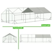 LZBEITEM Large Metal Chicken Coops, Outdoor Duck Walk-in Run Poultry Cage, Hen House Yard Habitat Cage with Waterproof Cover Spire Shaped Coop, 26 L x 10 W x 6.56 H, Silver