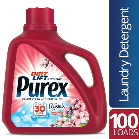 Purex Liquid Laundry Detergent with Crystals Fragrance, Fresh Cherry Blossom, 150 Fluid Ounces, 100