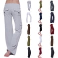 thumbnail image 6 of Women's High Waist Casual Workout Wide Leg Cargo Pants with Pockets Button  Stretch Leggings Gym Sweatpants, 6 of 6