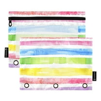 ALAZA 2 Pack Pencil Pouch Rainbow Stripes Pencil Case for 3 Ring Binder Clear Window Pencil Bag Organizers