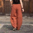 thumbnail image 7 of Endives Women's Cotton Linen Pants Loose Wide Leg Pant Baggy Fashion Pants Trousers Bloomers Brick Red, 7 of 7