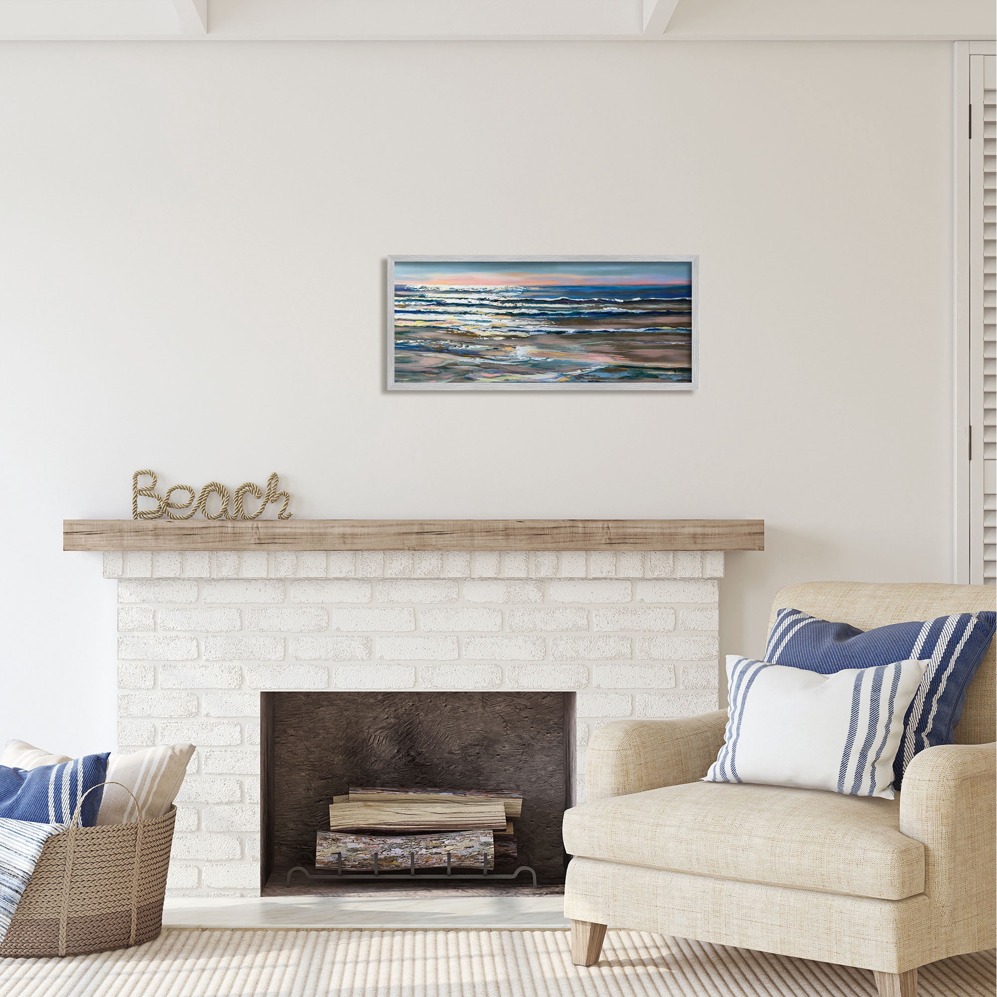 Stupell Industries Abstract Ocean Shimmer Nature Painting Gray Framed Art Print Wall Art, 30 x 13