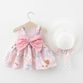 thumbnail image 2 of Fesfesfes Toddler Kids Dress Baby Girl Spring Bow Print Suspender Dress With Hat, 2 of 9